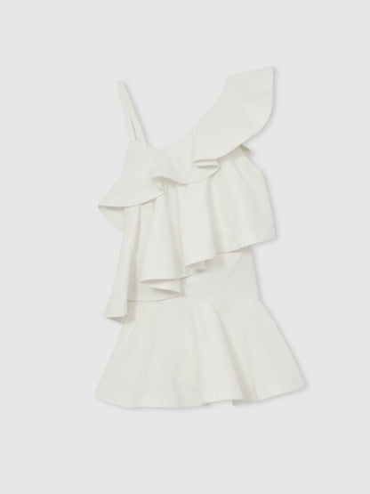 Reiss Cotton Tiered Ruffle Mini Dress in Ivory