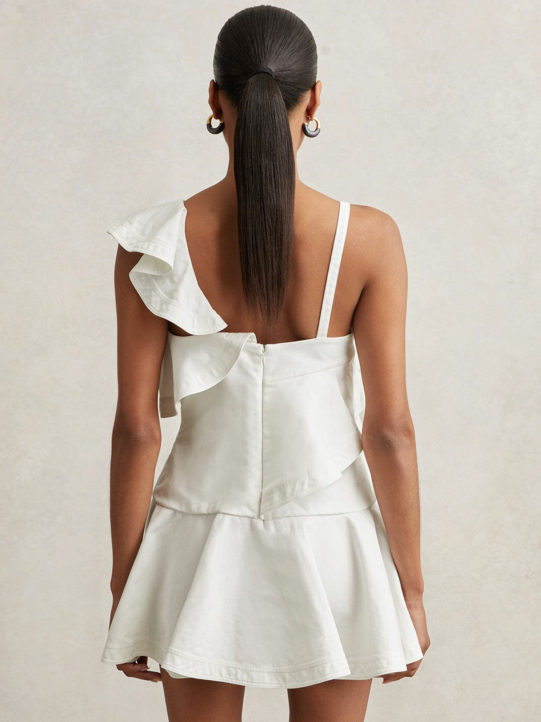 Reiss Cotton Tiered Ruffle Mini Dress in Ivory