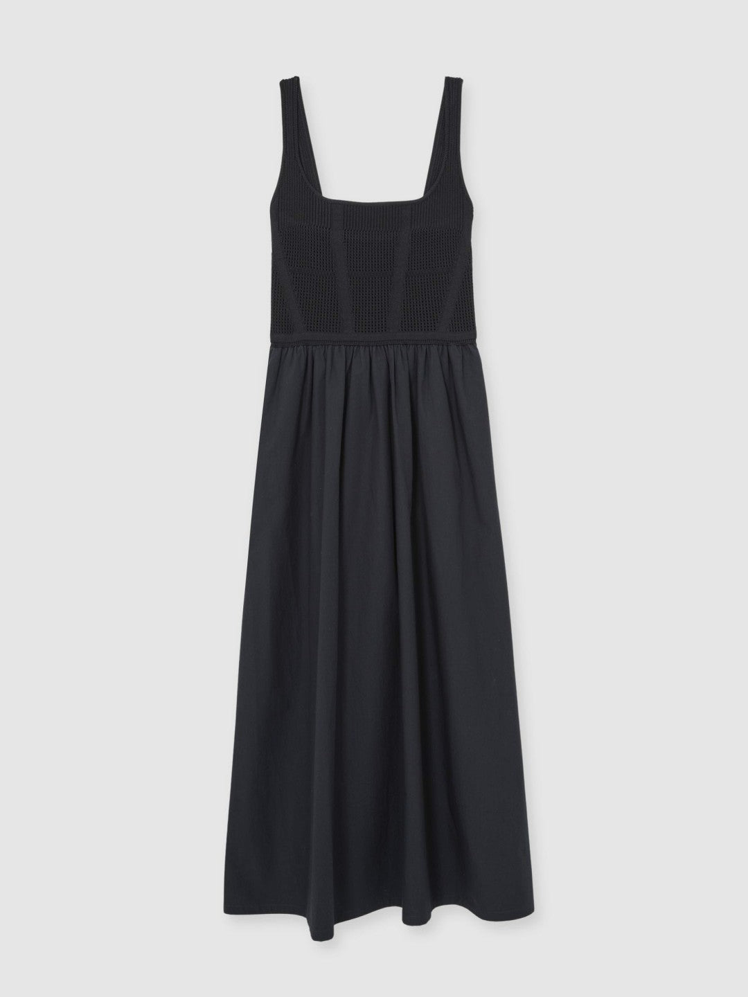 Reiss Perforated-Knit Cotton-Skirt Midi Dress in Navy
