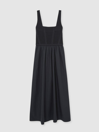 Reiss Perforated-Knit Cotton-Skirt Midi Dress in Navy