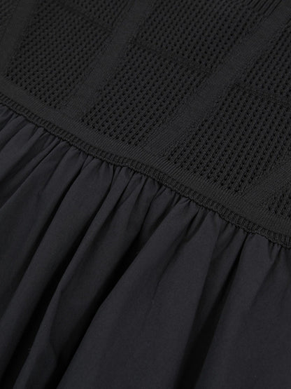 Reiss Perforated-Knit Cotton-Skirt Midi Dress in Navy