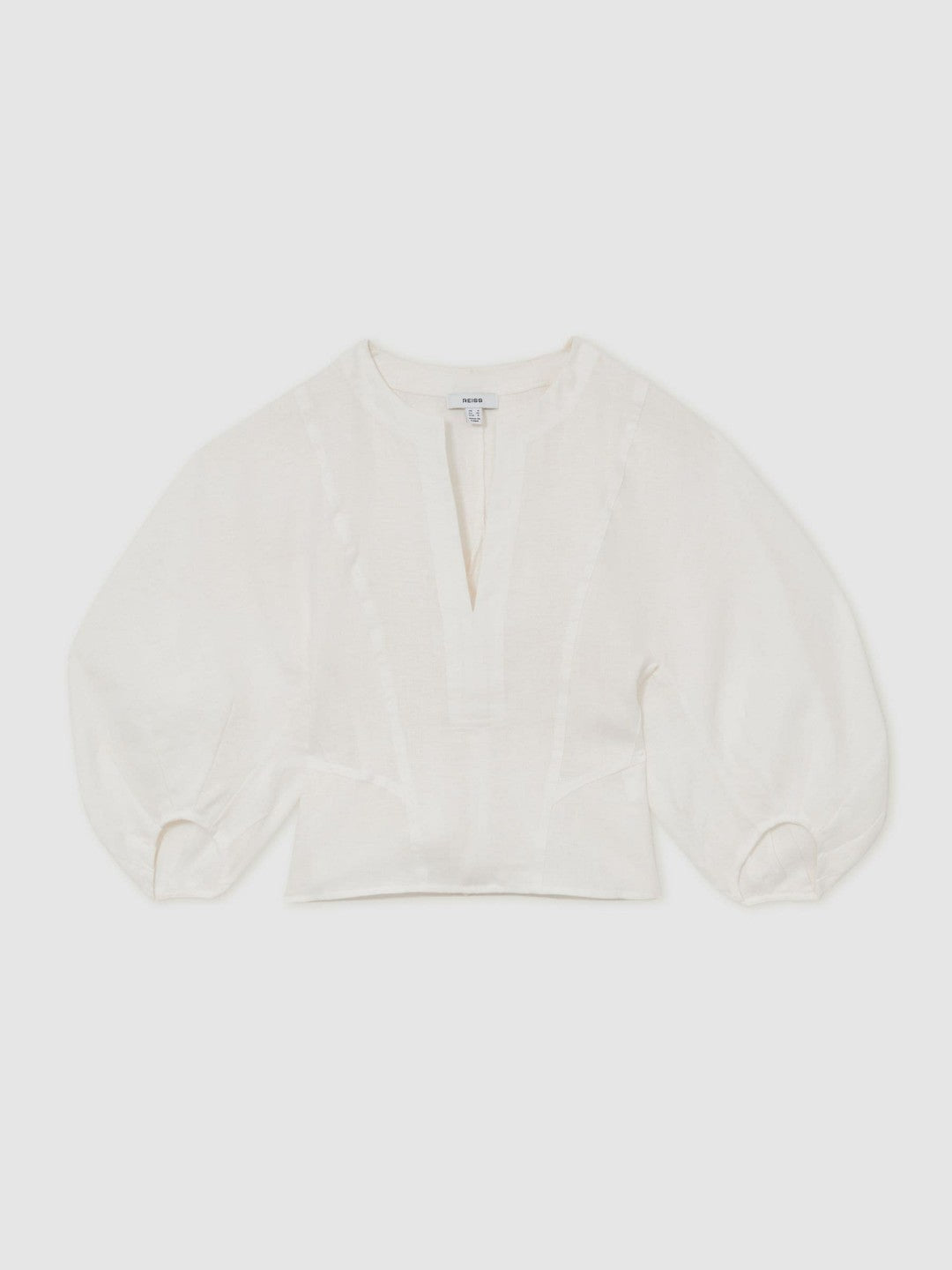 Reiss Best Seller - Linen Balloon-Sleeve Top in Ivory