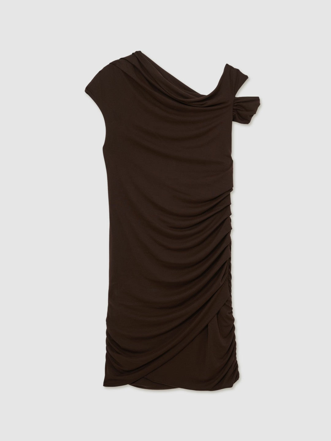 Reiss Value - Ruched Jersey Mini Dress in Chocolate Brown