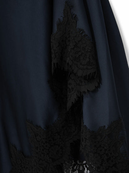 Reiss Satin Drape Lace-Trim Dress in Navy