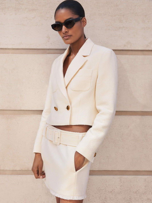 Reiss Offer - Bouclé Belted Mini Skirt With Wool and Cotton in White