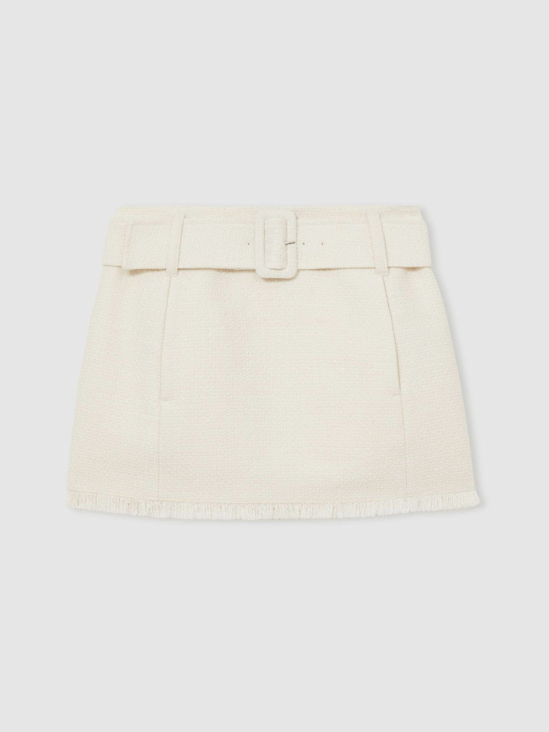 Reiss Offer - Bouclé Belted Mini Skirt With Wool and Cotton in White