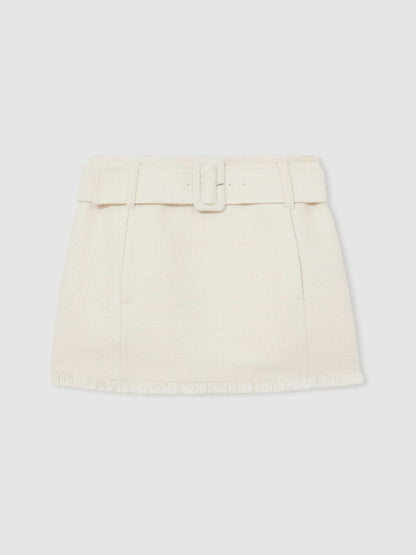 Reiss Offer - Bouclé Belted Mini Skirt With Wool and Cotton in White