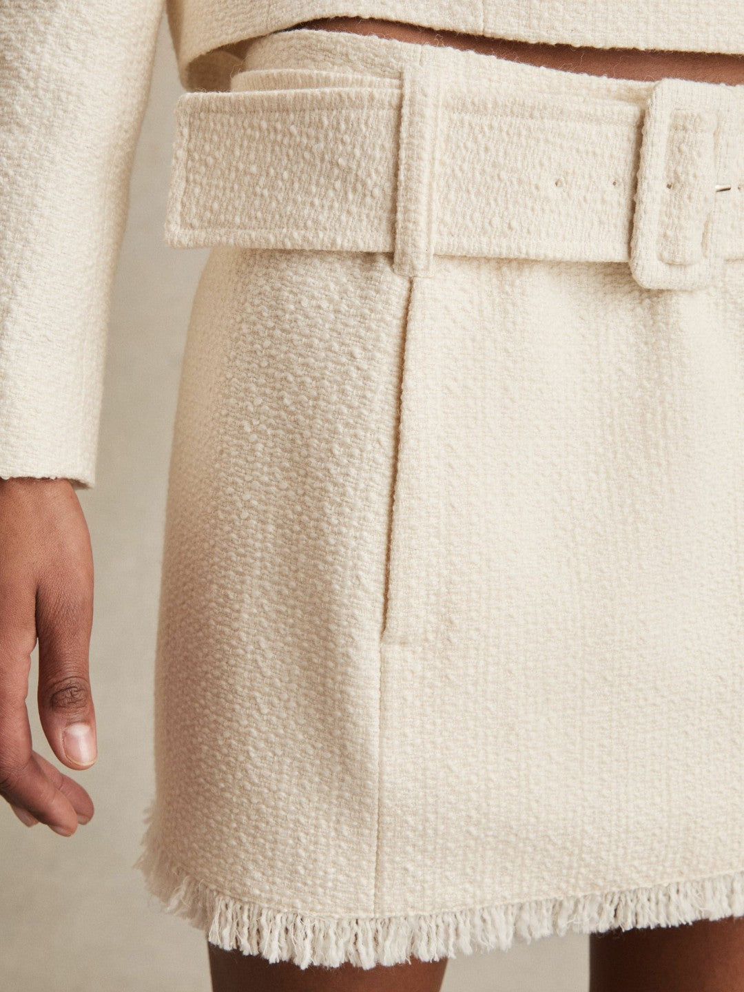 Reiss Offer - Bouclé Belted Mini Skirt With Wool and Cotton in White