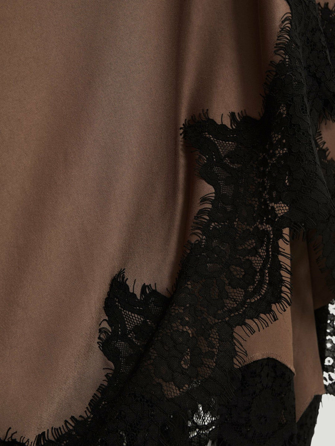 Reiss Petite Satin Drape Lace-Trim Dress in Mocha Brown