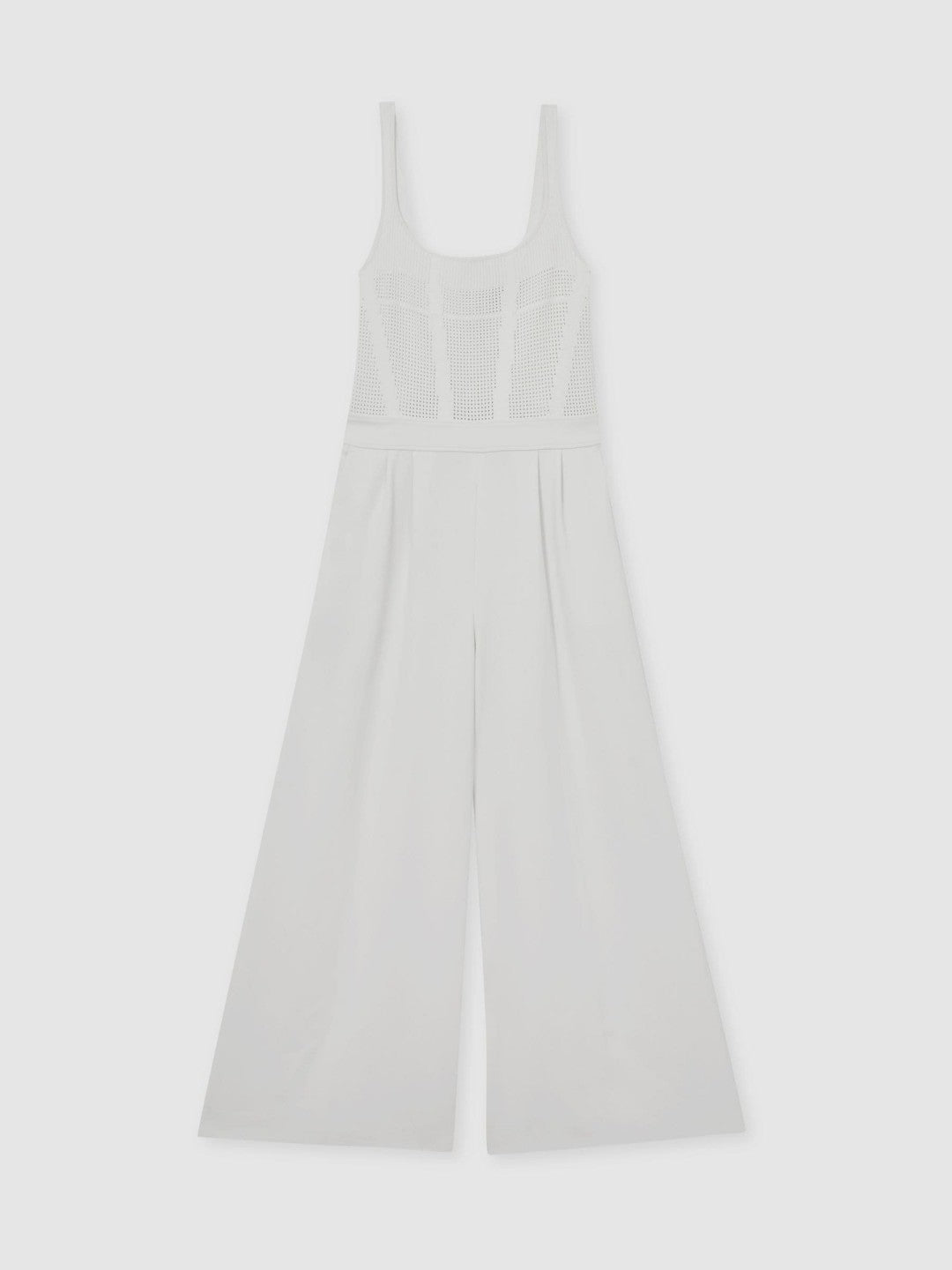 Reiss Sale - Perforated-Knit Wide-Leg Jumpsuit in Ivory