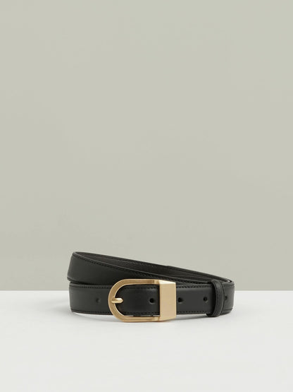 Reiss Popular Choice - Leather Curved-Buckle Belt in Black