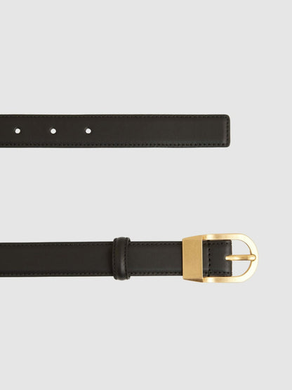 Reiss Popular Choice - Leather Curved-Buckle Belt in Black