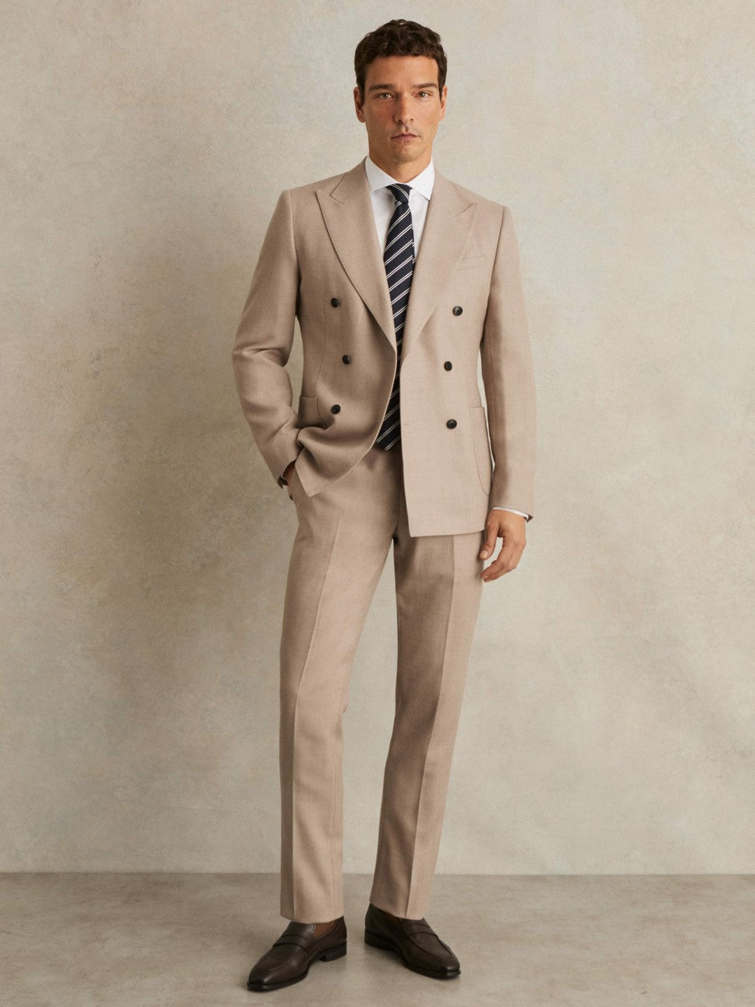 Reiss Featured - Wool-Blend Slim-Fit Suit Trousers in Oatmeal Brown