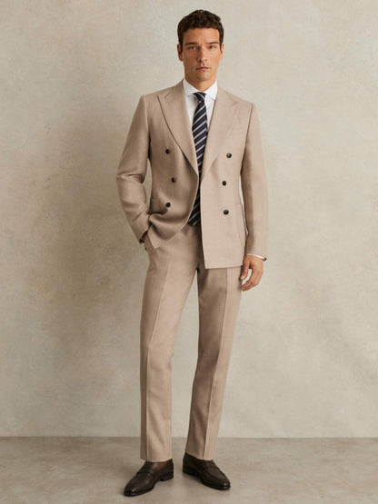 Reiss Featured - Wool-Blend Slim-Fit Suit Trousers in Oatmeal Brown