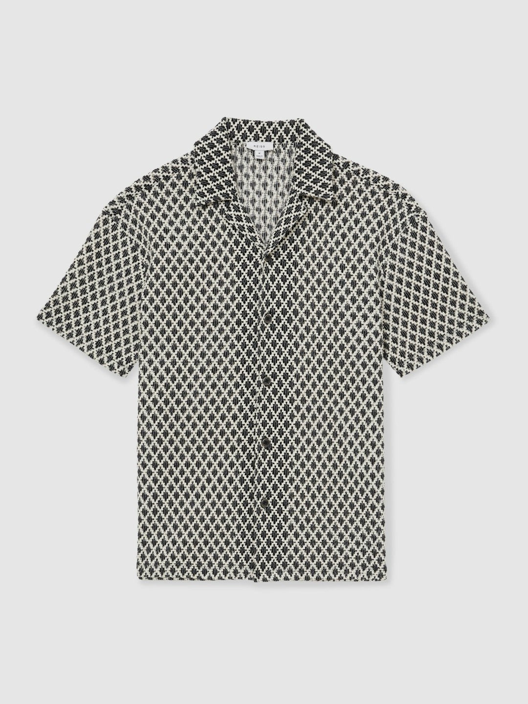 Reiss Popular Choice - Geometric-Crochet Cuban-Collar Shirt in Navy/White