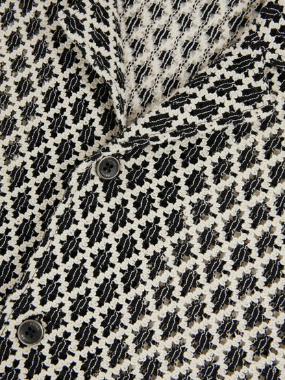 Reiss Popular Choice - Geometric-Crochet Cuban-Collar Shirt in Navy/White