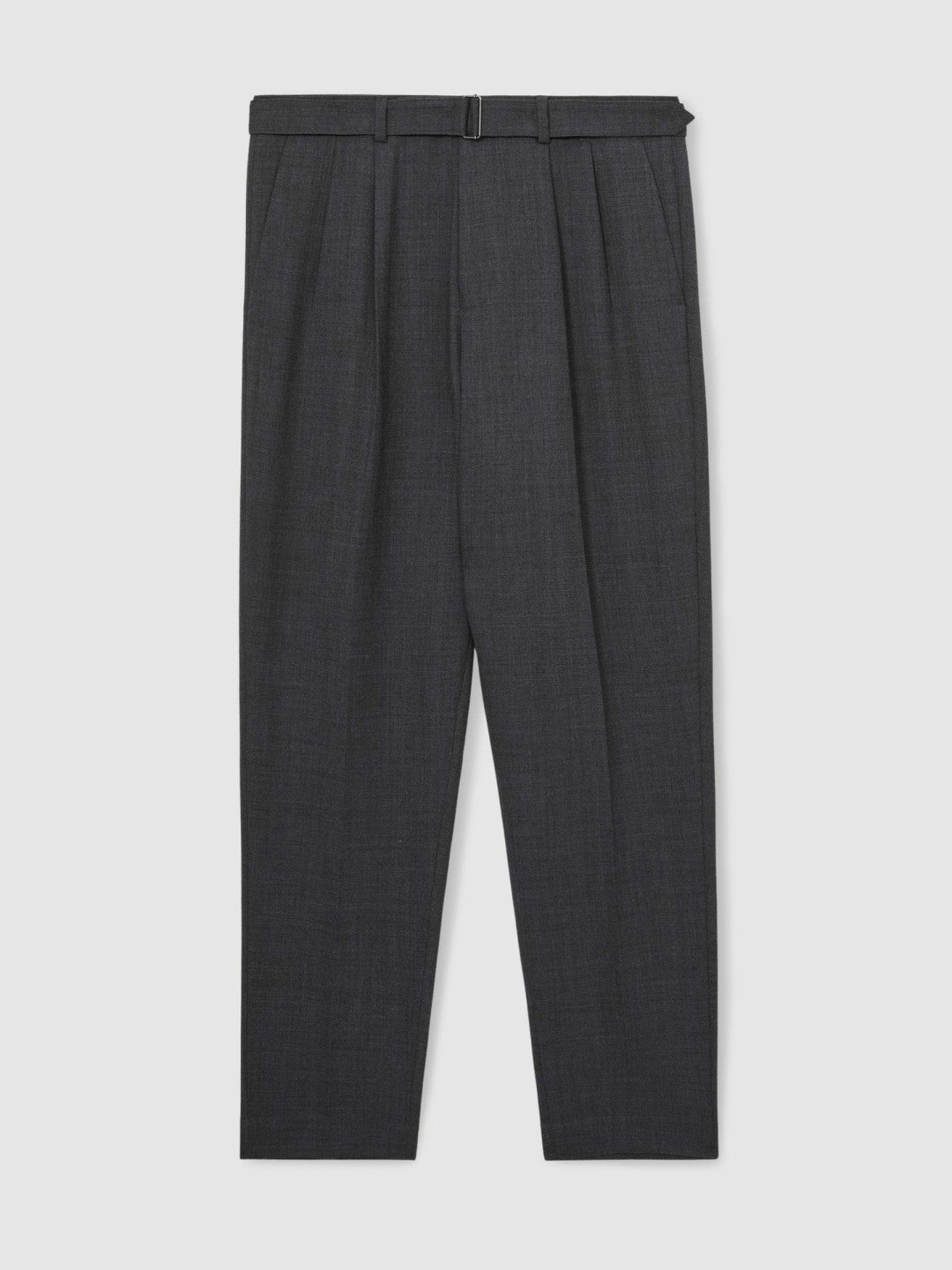 Reiss Best Seller - Wool-Blend Belted Pleated Trousers Regular-Fit in Charcoal Grey