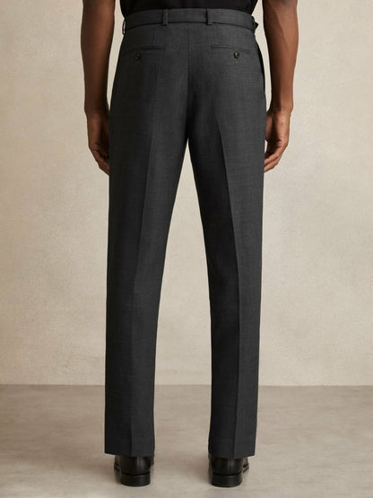 Reiss Best Seller - Wool-Blend Belted Pleated Trousers Regular-Fit in Charcoal Grey