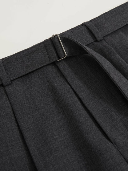Reiss Best Seller - Wool-Blend Belted Pleated Trousers Regular-Fit in Charcoal Grey