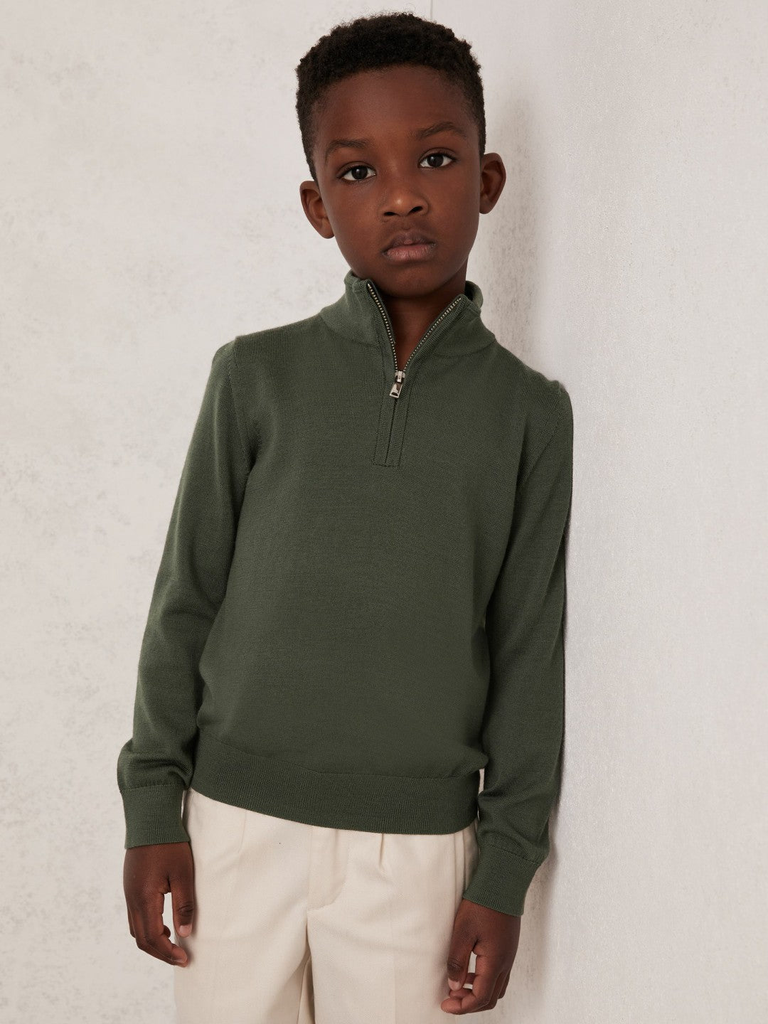 Reiss Offer - 3-9 yrs Merino Wool Half-Zip Funnel Neck Jumper in Kale Green