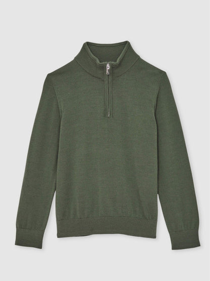 Reiss Savings - 9-13 yrs Merino Wool Half-Zip Funnel Neck Jumper in Kale Green