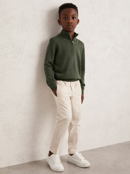 Reiss Savings - 9-13 yrs Merino Wool Half-Zip Funnel Neck Jumper in Kale Green