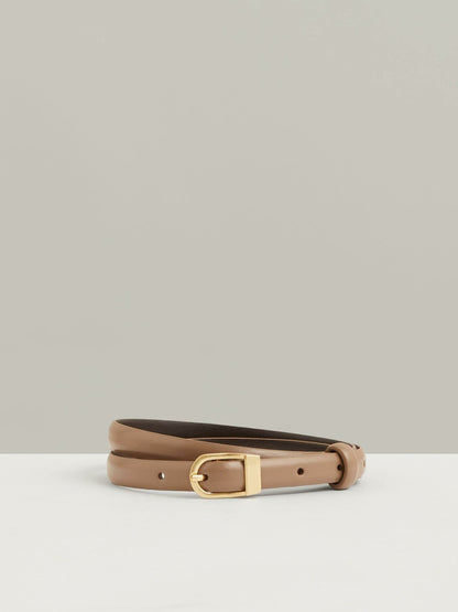Reiss Deal - Leather Curved-Buckle Skinny Belt in Taupe