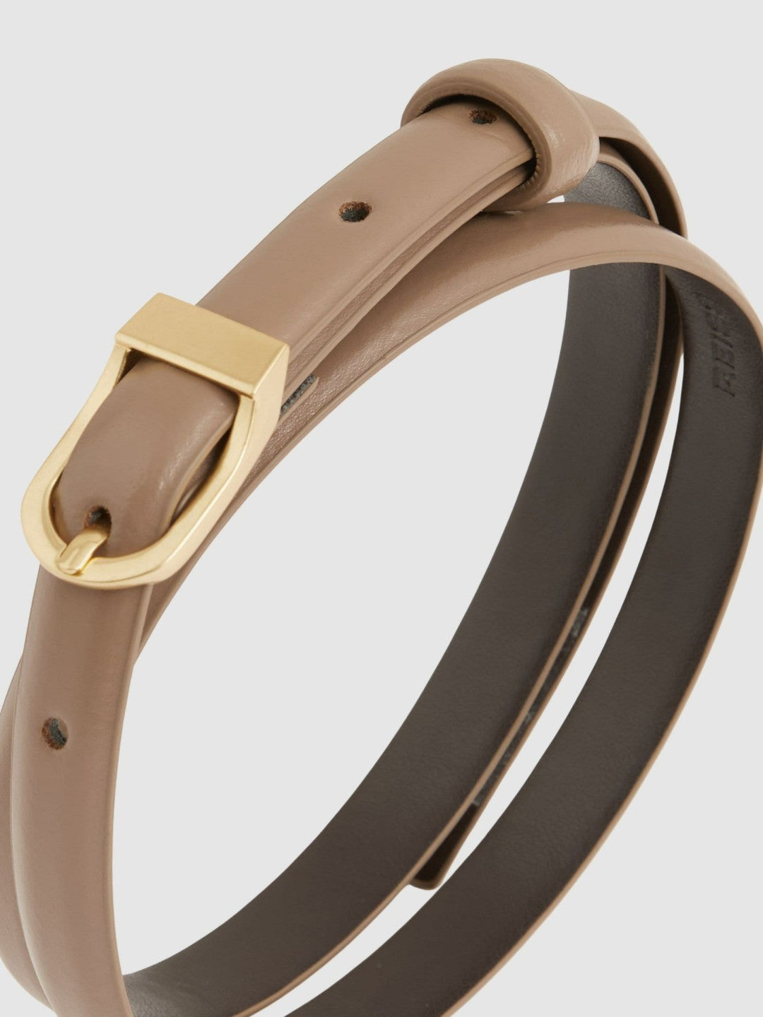 Reiss Deal - Leather Curved-Buckle Skinny Belt in Taupe