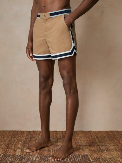 Reiss Deal - | Ché Stripe-Trim Swim Shorts in Camel