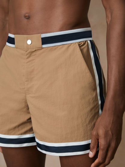 Reiss Deal - | Ché Stripe-Trim Swim Shorts in Camel