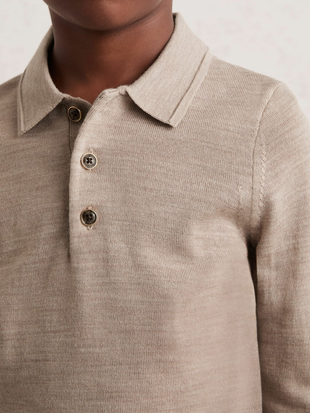 Reiss 4-9 yrs Merino Wool Long-Sleeve Polo Shirt in Wheat Melange