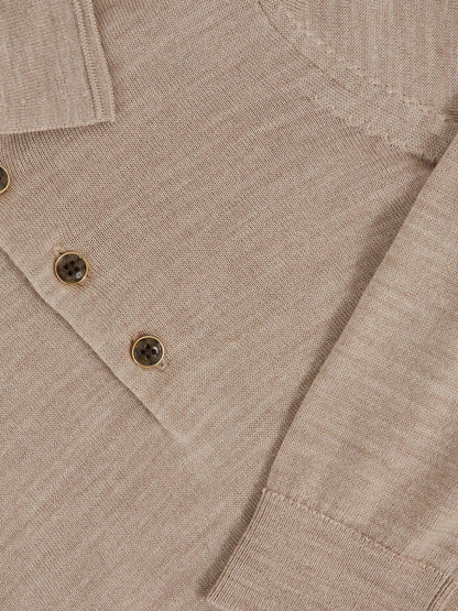Reiss 4-9 yrs Merino Wool Long-Sleeve Polo Shirt in Wheat Melange