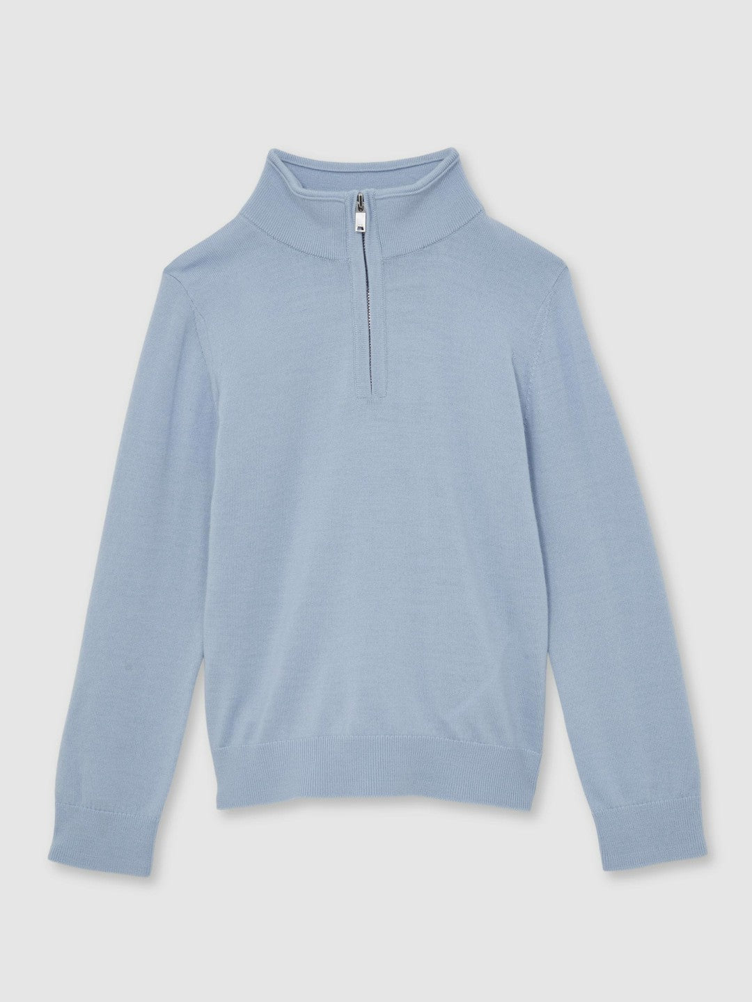 Reiss Sale - 3-9 yrs Merino Wool Half-Zip Funnel Neck Jumper in Soft Blue Melange