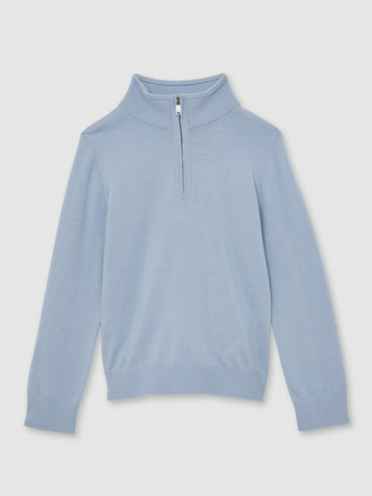 Reiss Sale - 3-9 yrs Merino Wool Half-Zip Funnel Neck Jumper in Soft Blue Melange