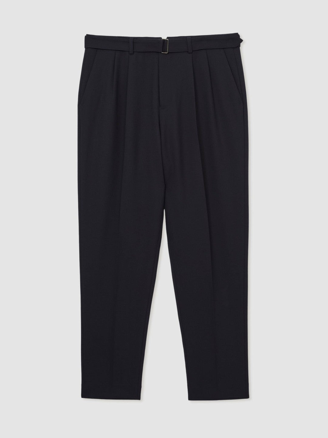 Reiss Deal - Wool-Blend Belted Pleated Trousers Regular-Fit in Navy
