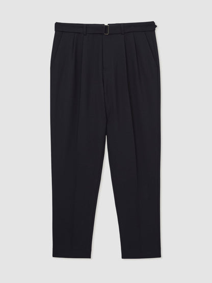 Reiss Deal - Wool-Blend Belted Pleated Trousers Regular-Fit in Navy