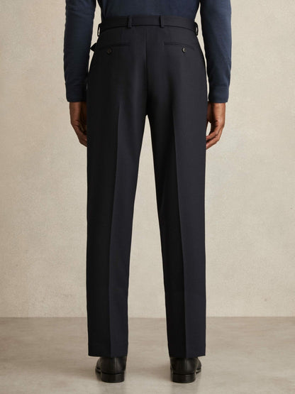 Reiss Deal - Wool-Blend Belted Pleated Trousers Regular-Fit in Navy