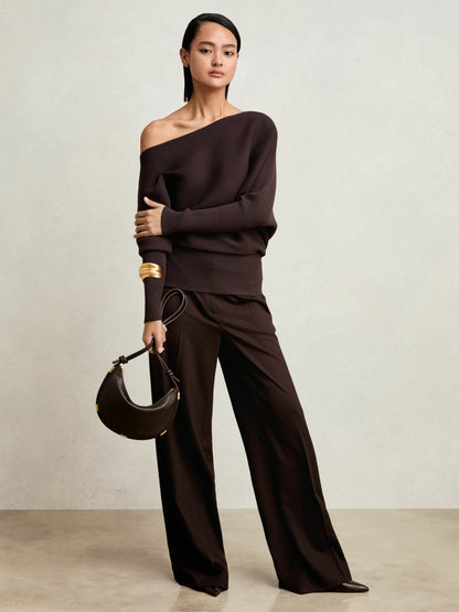 Reiss Affordable - Asymmetric Draped Knitted Jumper in Plum