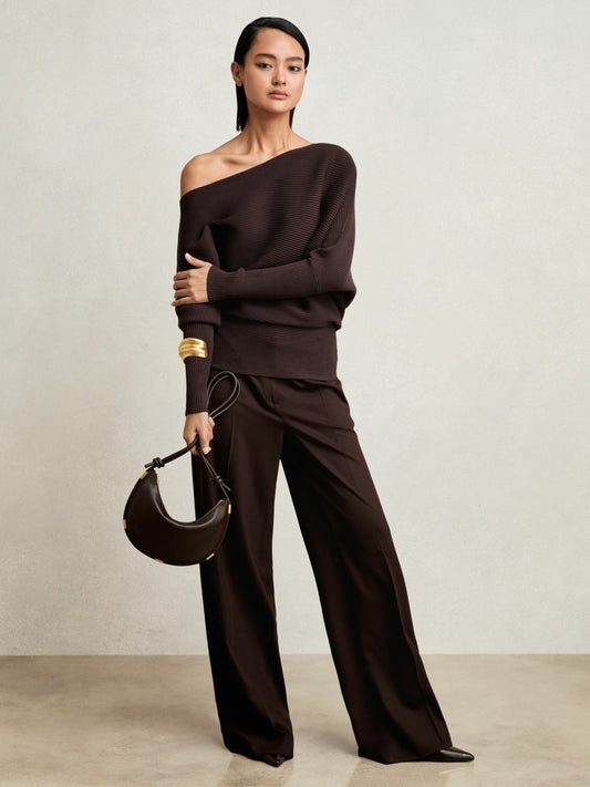 Reiss Affordable - Asymmetric Draped Knitted Jumper in Plum