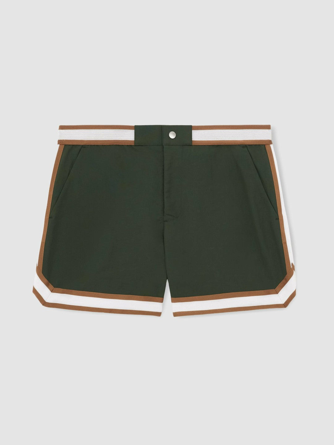 Reiss Affordable - | Ché Stripe-Trim Swim Shorts in Pine Green