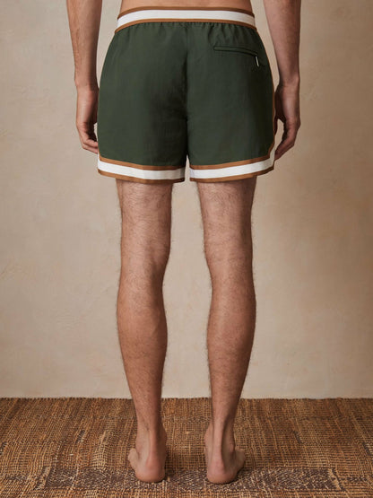 Reiss Affordable - | Ché Stripe-Trim Swim Shorts in Pine Green