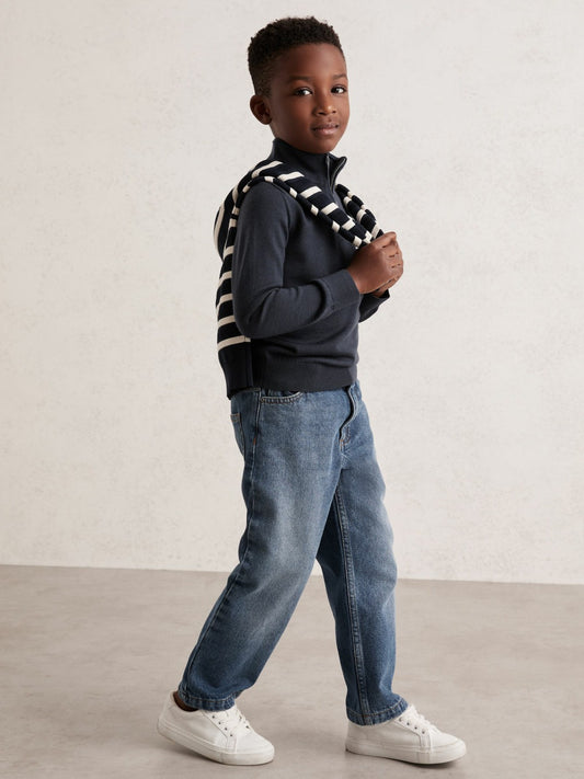 Reiss Value - 9-13 yrs Merino Wool Half-Zip Funnel Neck Jumper in Midnight Navy