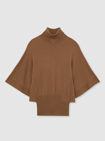 Reiss Sale - Merino Wool Batwing Roll-Neck Jumper in Tan