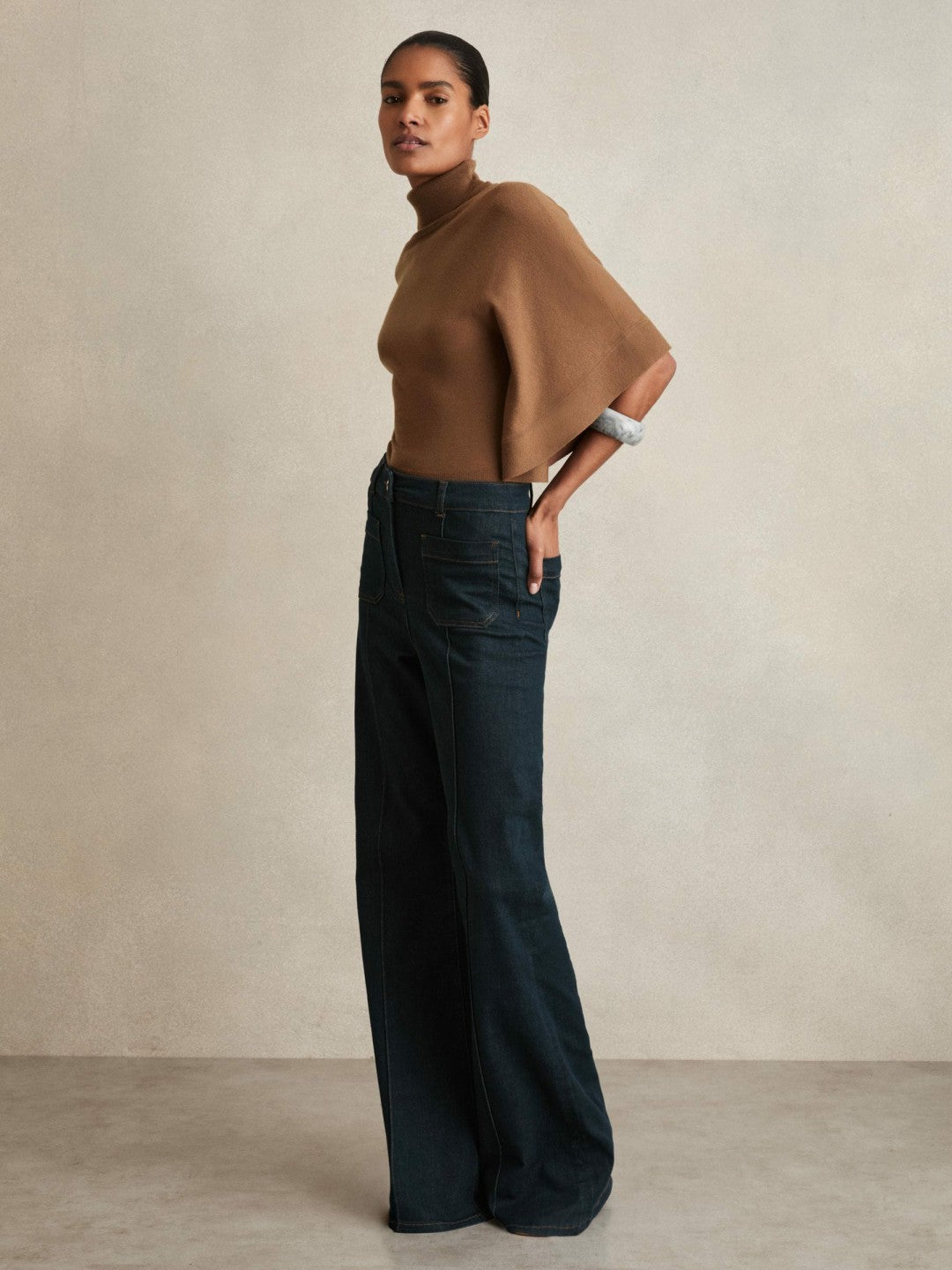 Reiss Sale - Merino Wool Batwing Roll-Neck Jumper in Tan
