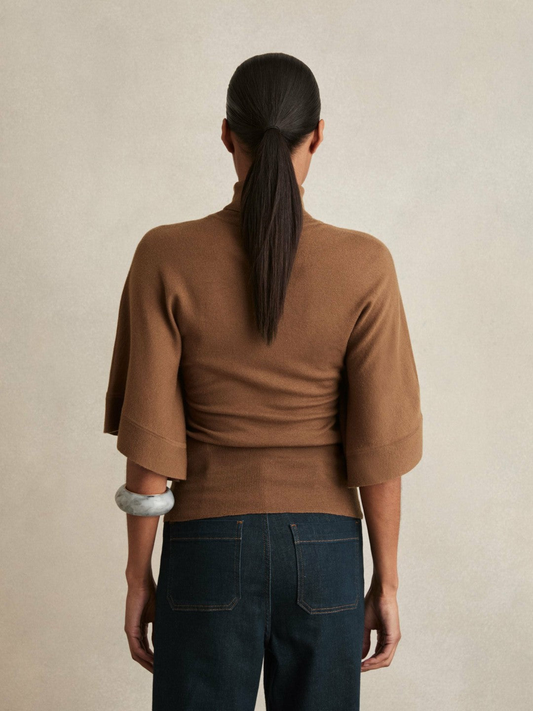 Reiss Sale - Merino Wool Batwing Roll-Neck Jumper in Tan