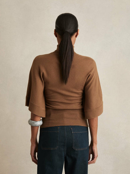 Reiss Sale - Merino Wool Batwing Roll-Neck Jumper in Tan