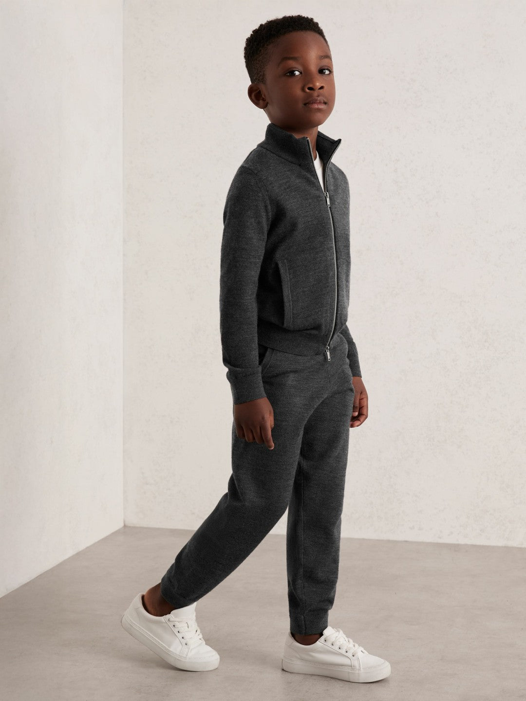 Reiss Sale - 9-13 yrs Merino Wool Cuffed Joggers in Derby Grey Melange