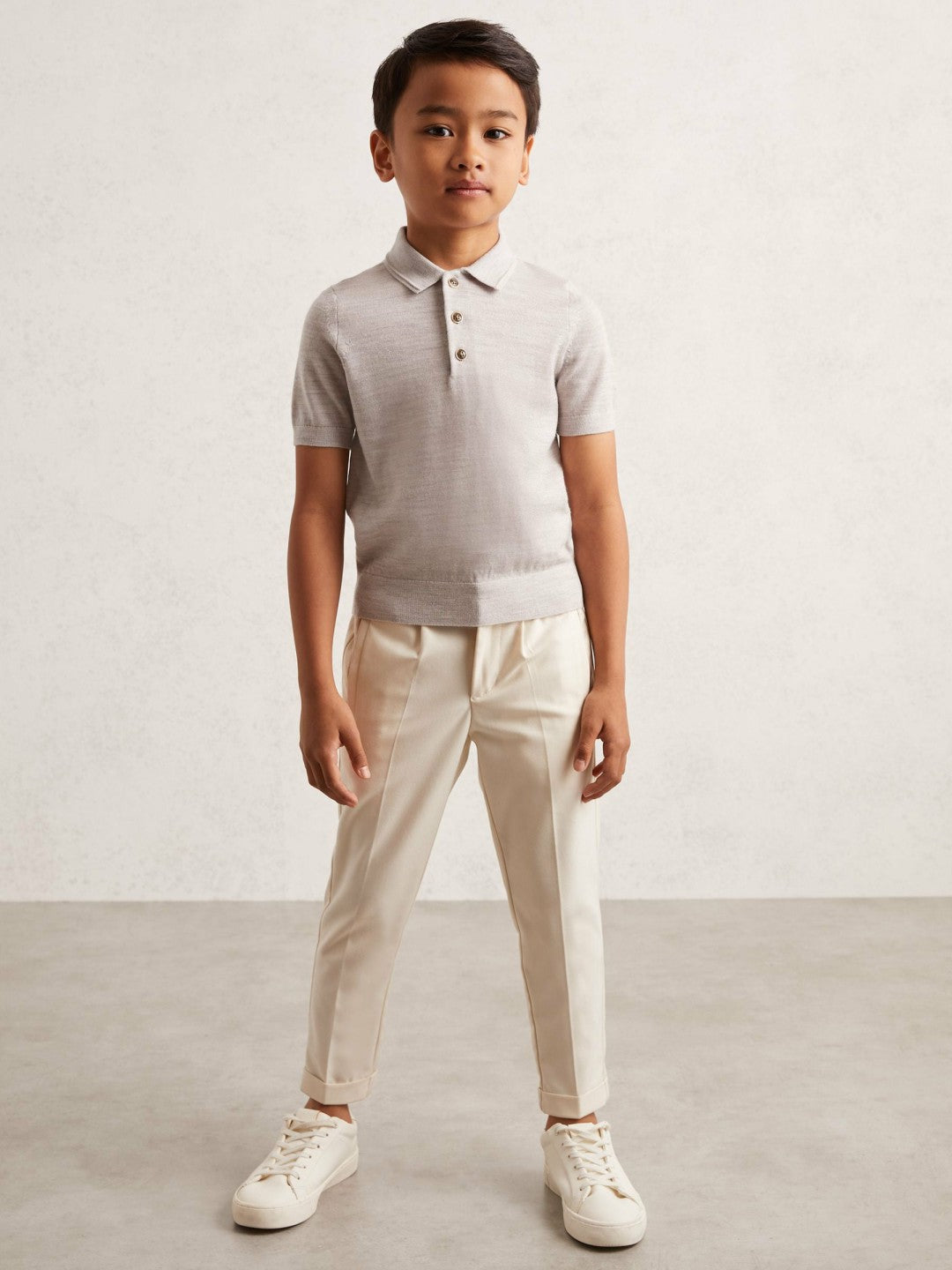 Reiss Featured - 3-9 yrs Merino Wool Short Sleeve Polo Shirt in Wicker Melange