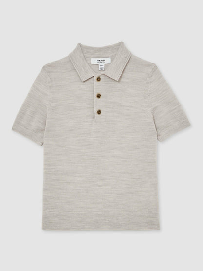 Reiss Featured - 3-9 yrs Merino Wool Short Sleeve Polo Shirt in Wicker Melange