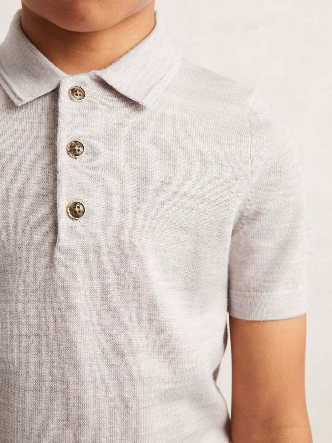 Reiss Featured - 3-9 yrs Merino Wool Short Sleeve Polo Shirt in Wicker Melange